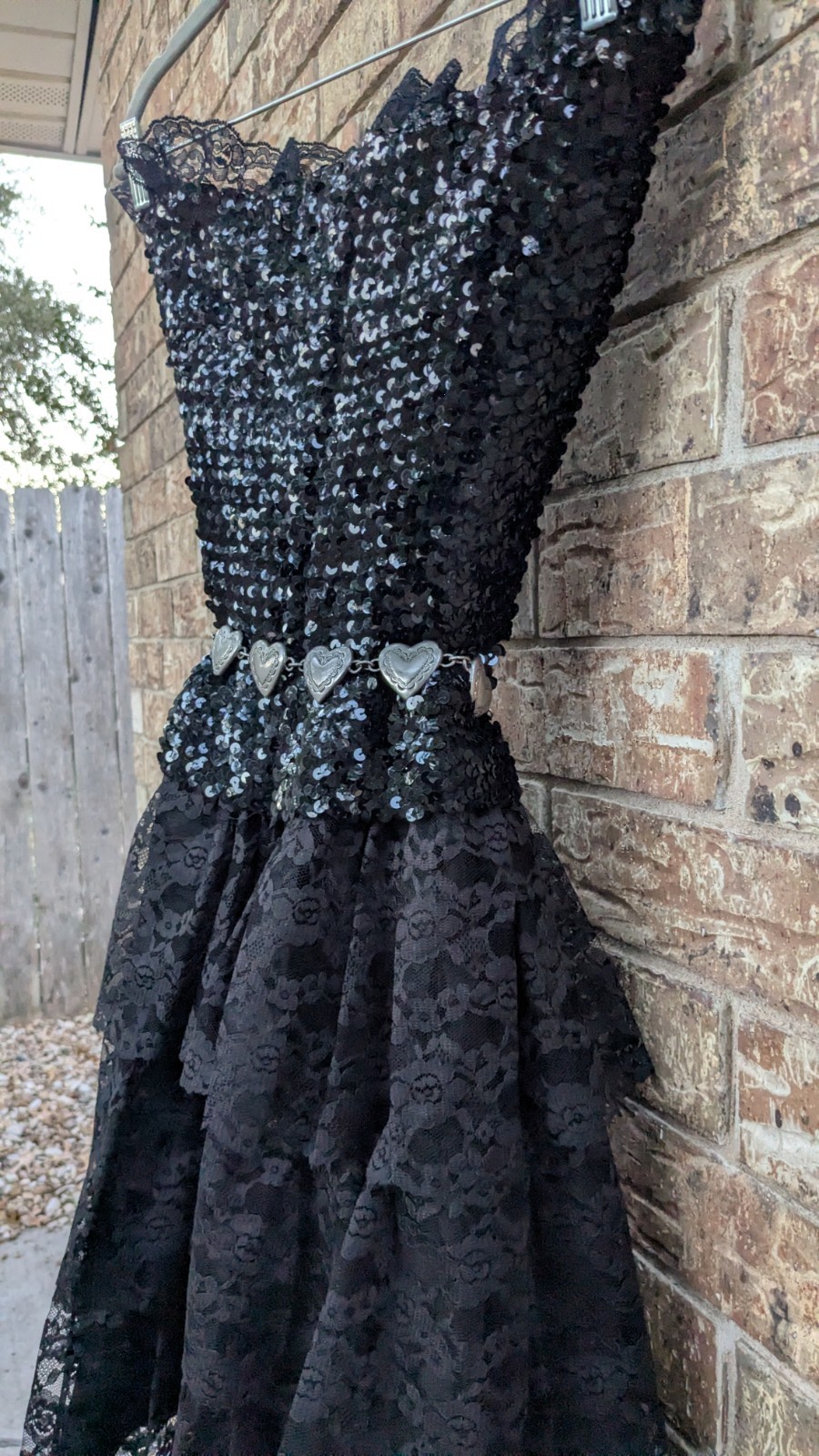 Vintage Flirtations 80s One Size S/M Sequin+Layered Lace Cocktail Party Dress