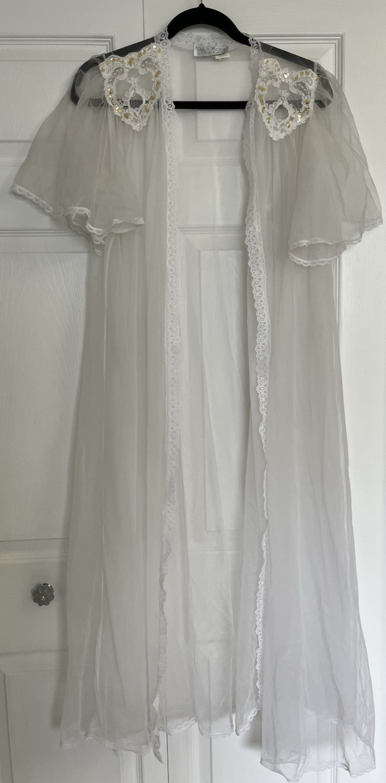 Val Mode White, Grayish Lingerie Peignoir Robe Sheer Embellished Size L