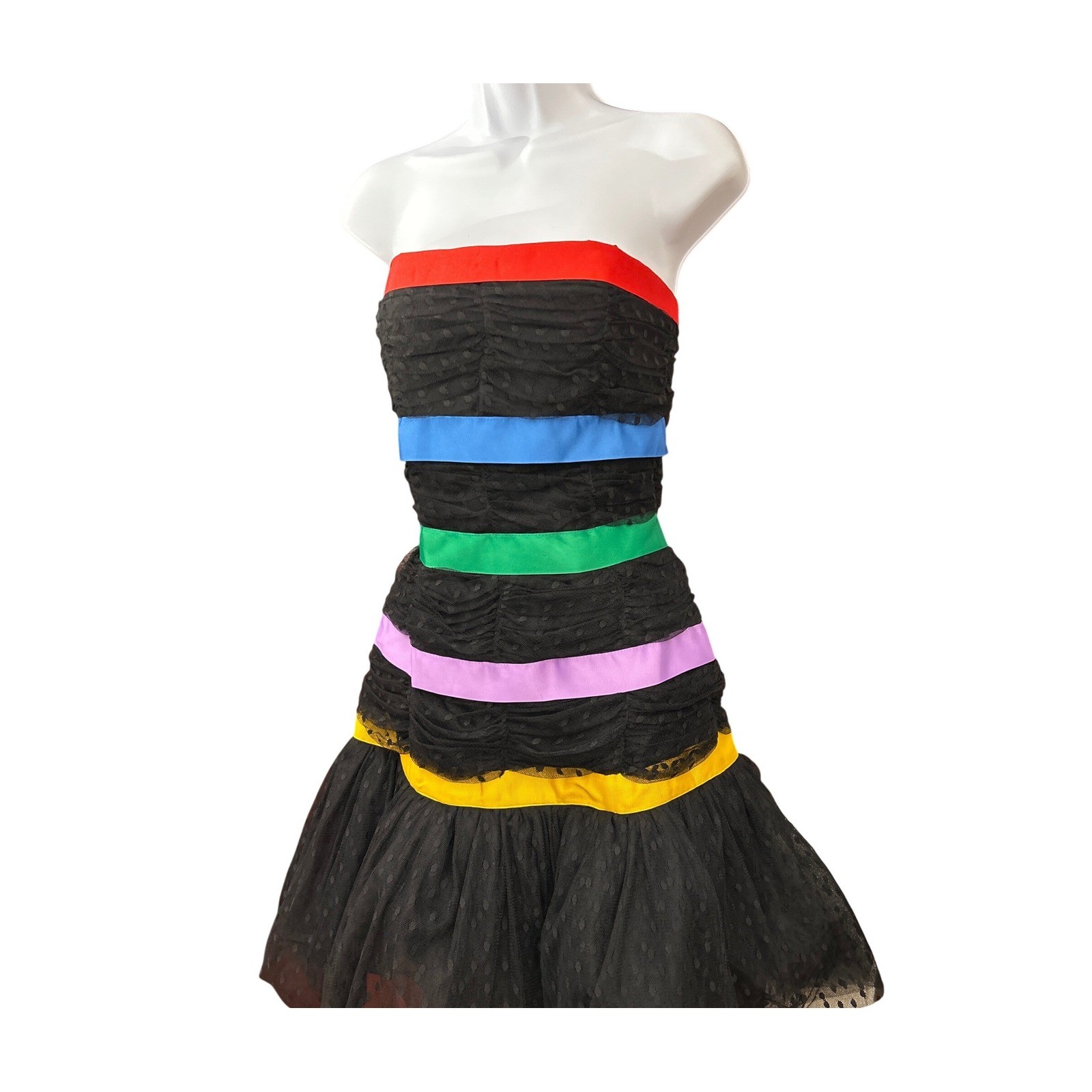 80s I. Magin Strapless Rainbow Bow Party Dress Rainbowcore Maximalist Pride Prom