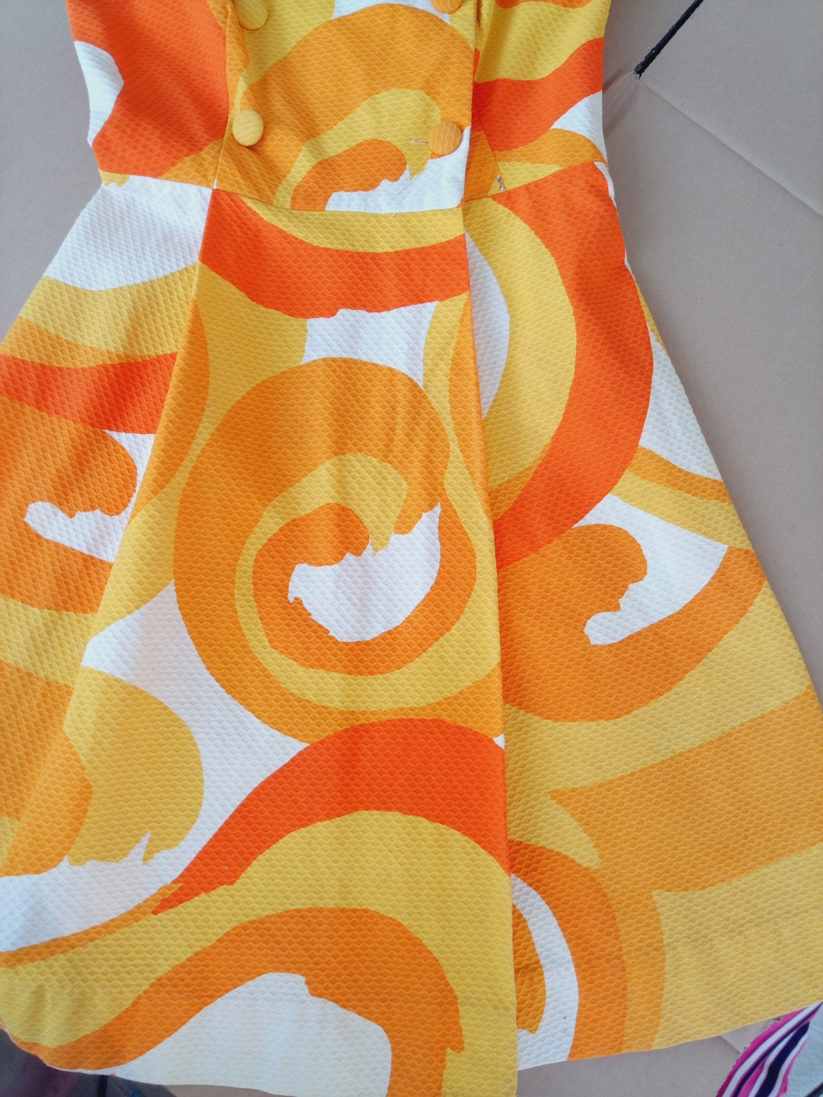 VTG Malia Hawaii 60s MCM Psychedelic Mod Gogo Mini Dress Atomic Orange SMALL