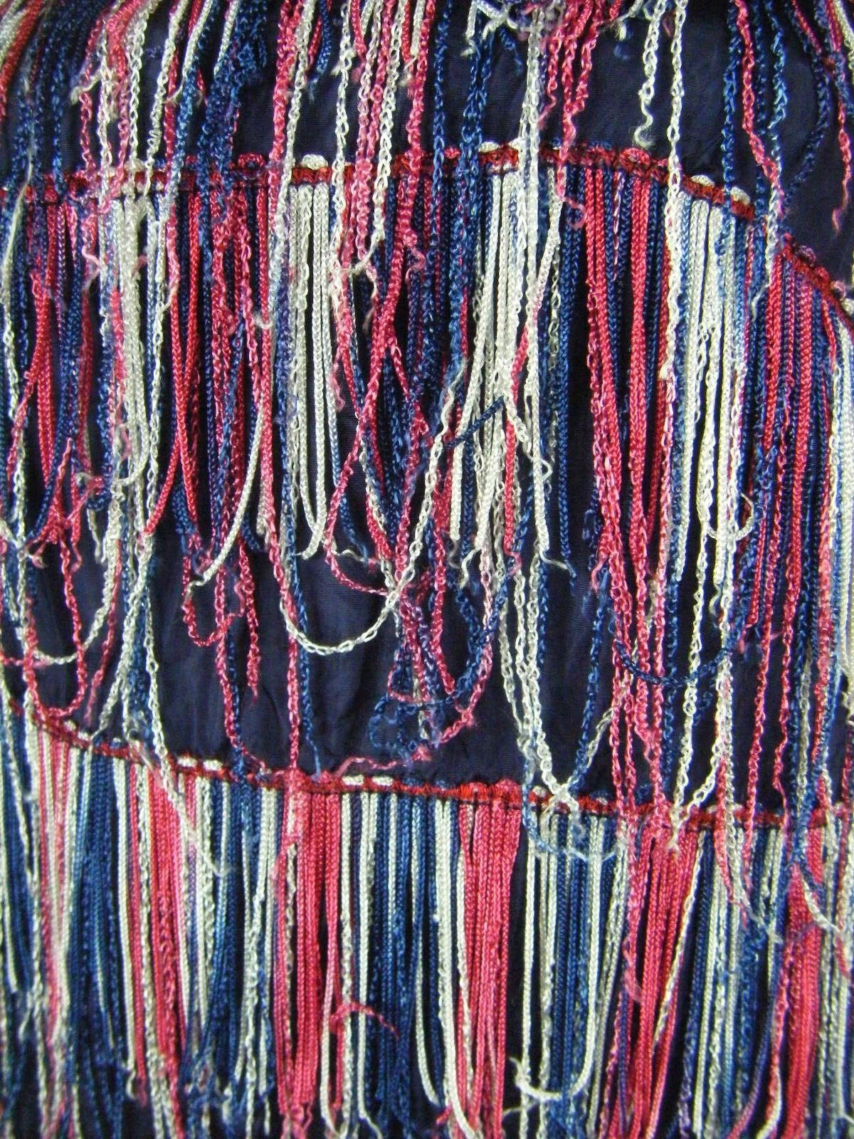 Vtg 60s Multi Colored Fringes Rayon Crepe Top-Bust 32/3XS-2XS
