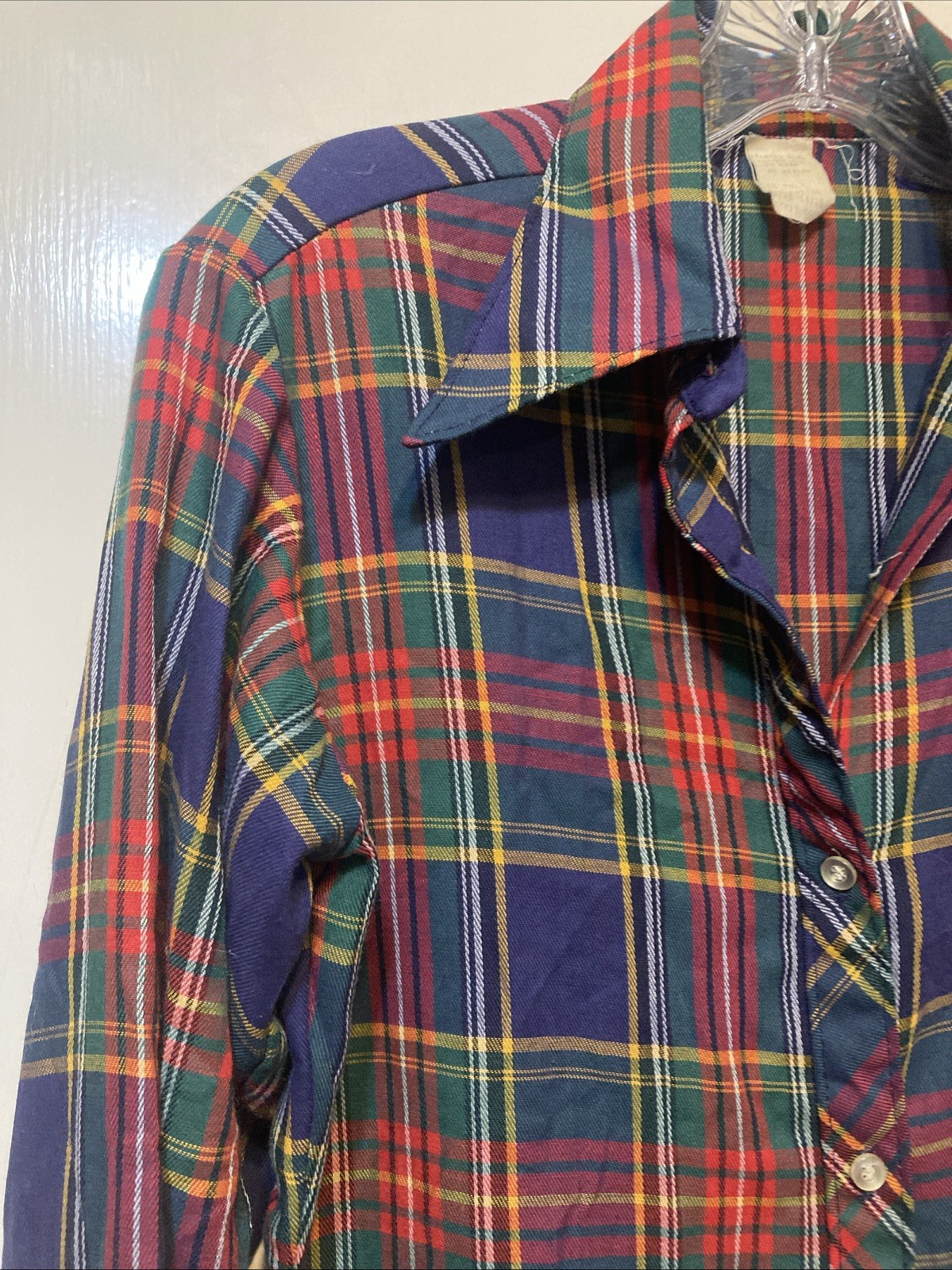 Vintage plaid 100% cotton button-down red navy green yellow white women’s 11/12
