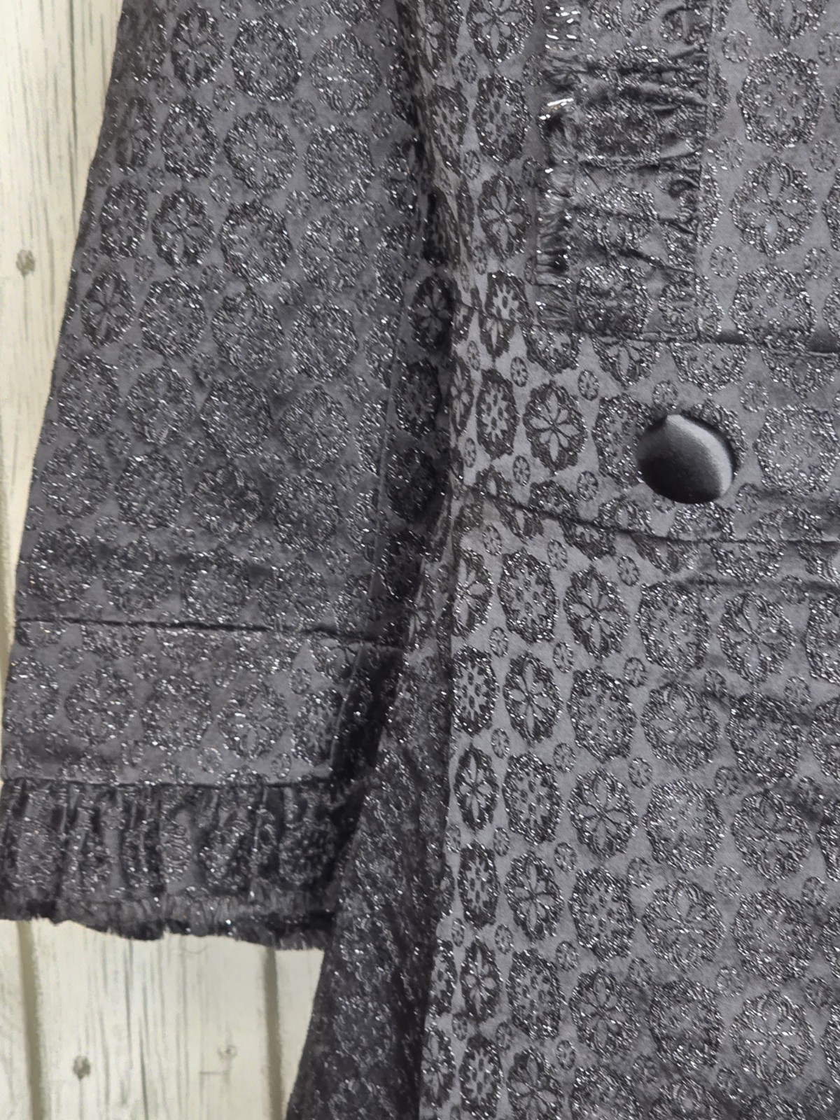 Andrea Becker Vintage Black Brocade Coat Ruffle Whimsigoth Size 8