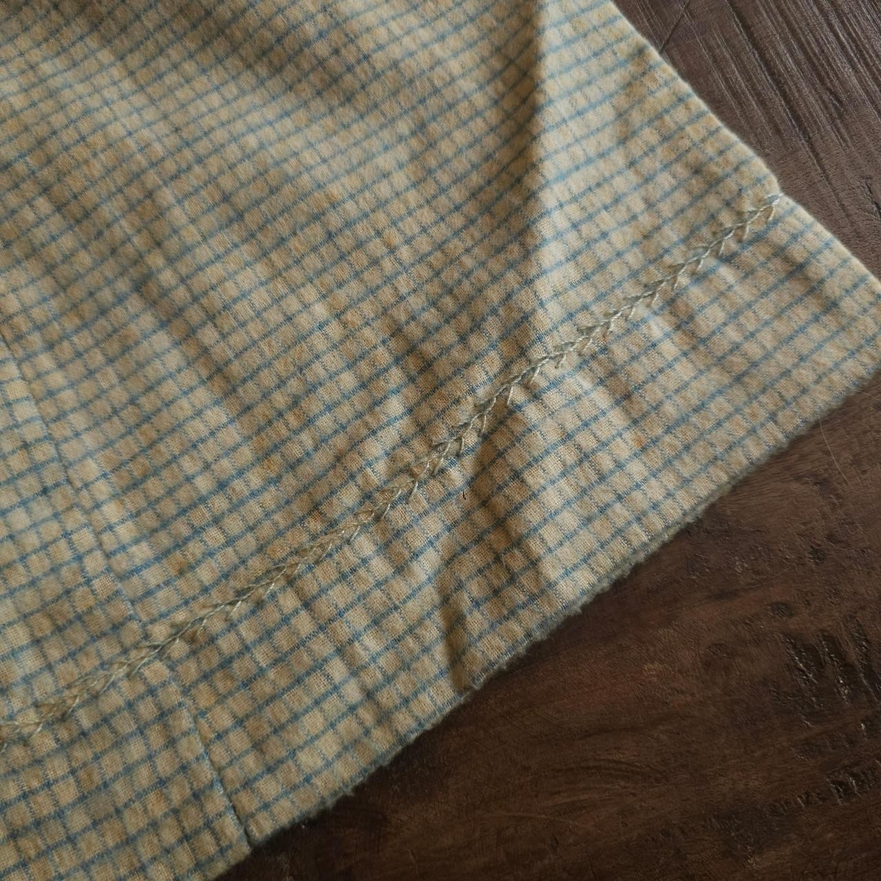 Homespun Wool Creme & Blue Grid Pattern Antique Edwardian 1910s 1920s Skirt