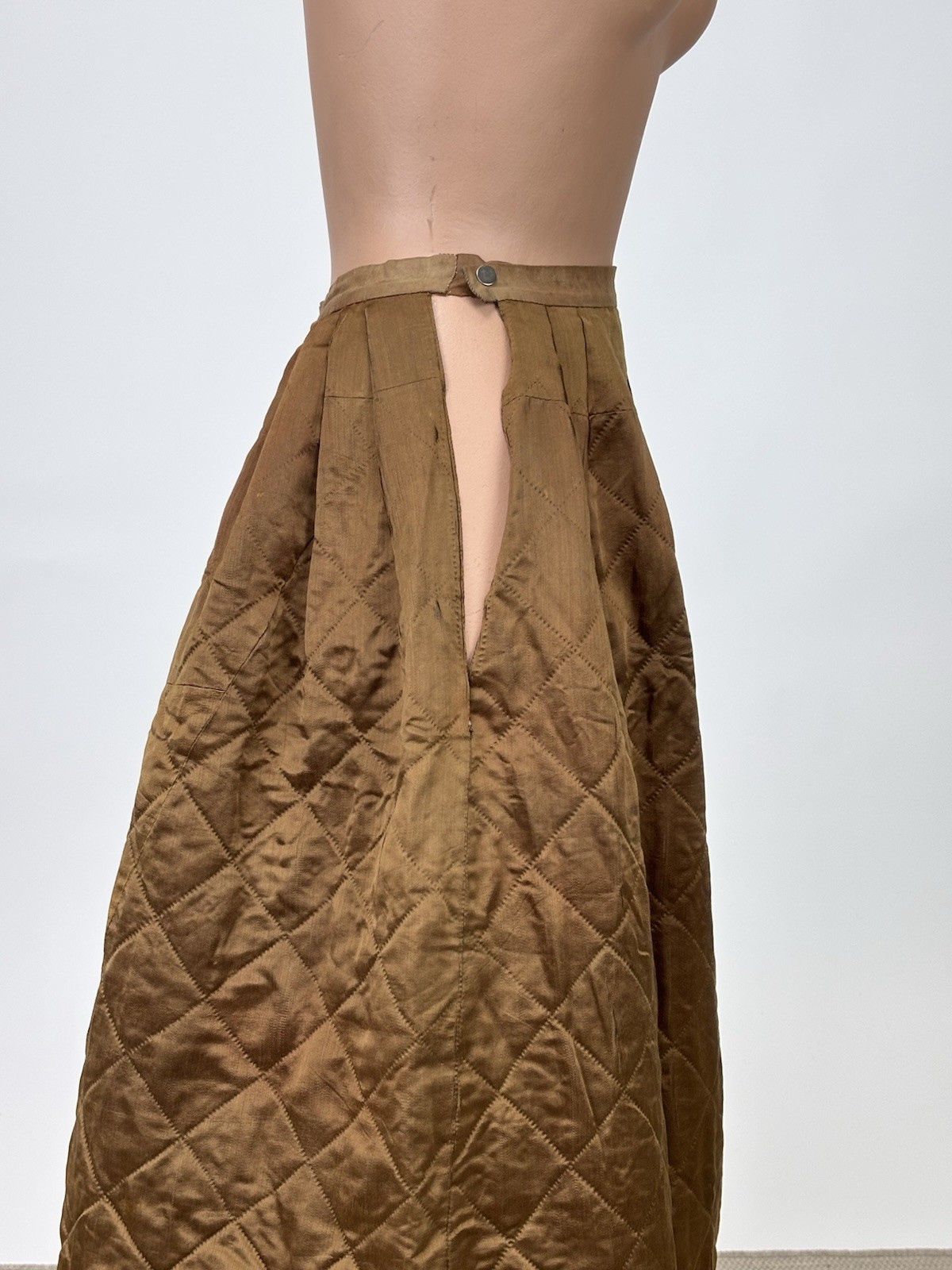Antique 1890s Victorian Copper Brown Silk Quilted Winter Skirt Pioneerwear AS IS