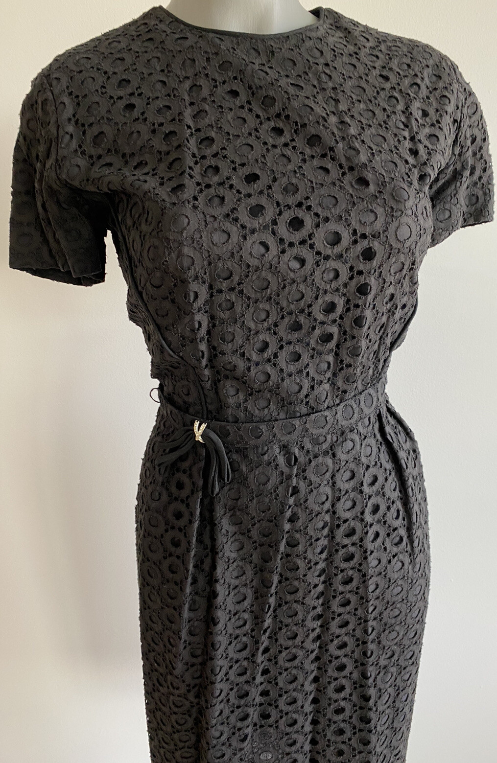Vintage 1950s Black Eyelet Dress By Jeanie Petite 1950s S
