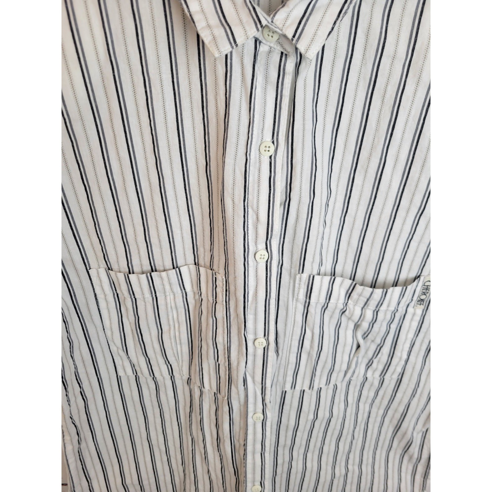 Cherokee Button Down Shirt Vintage 90s Minimalist Striped Short Sleeve White M/L