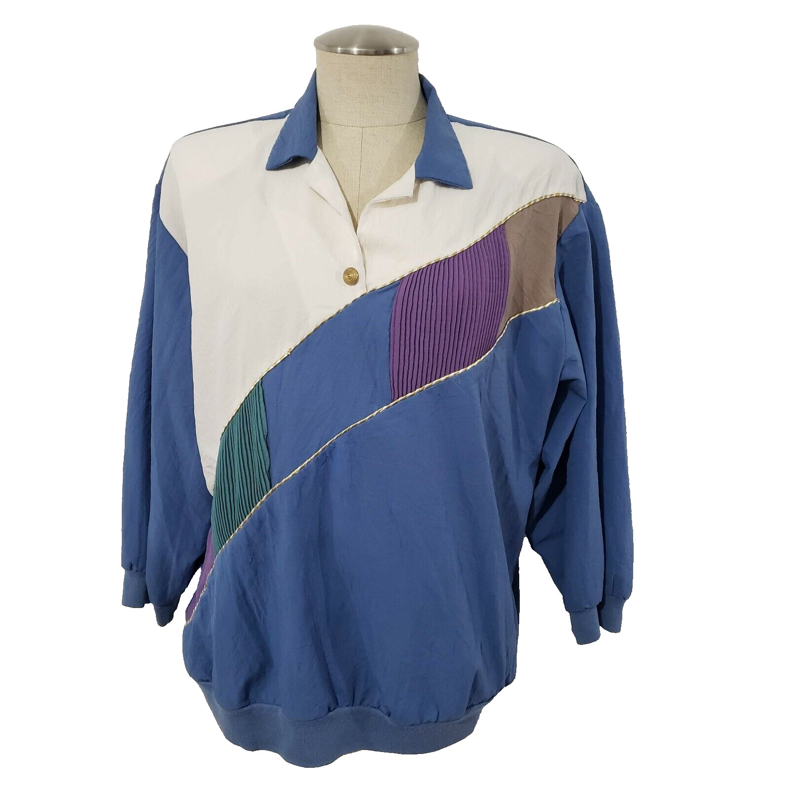 Vtg Teddi Blue Multicolor Pullover Top XL