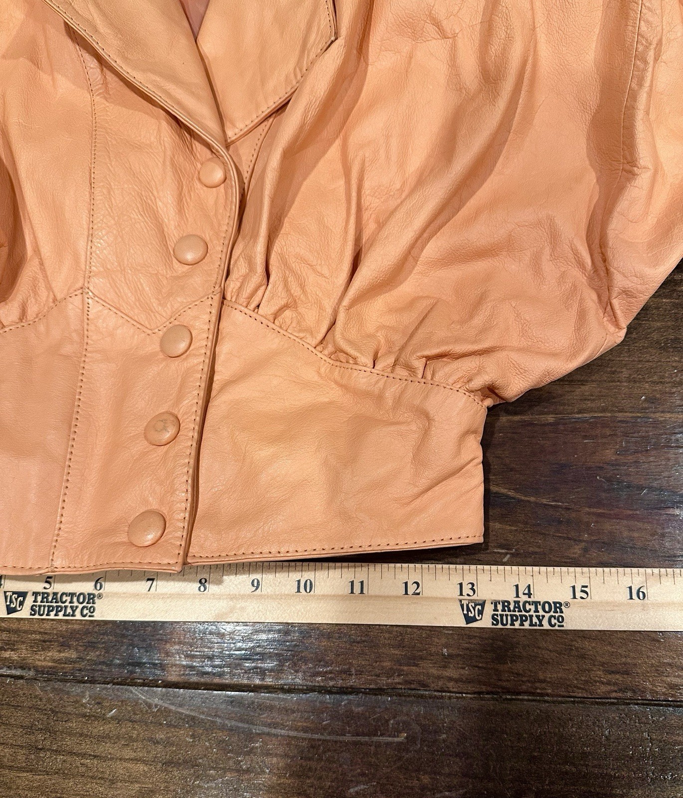 Vintage 1980s Chia Peach Ruched Crop Creamy Matte Leather Jacket Sz S