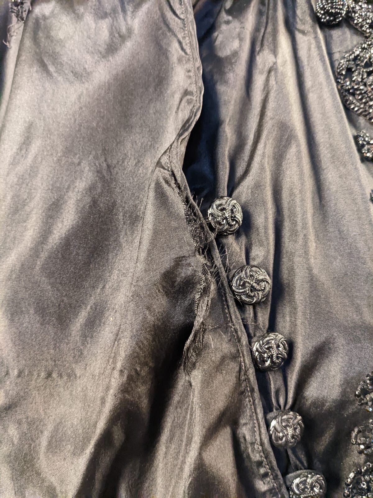 EXQUISITE GOTHIC EDWARDIAN SILK TAFFETA BLOUSE W RICH JET BEADING