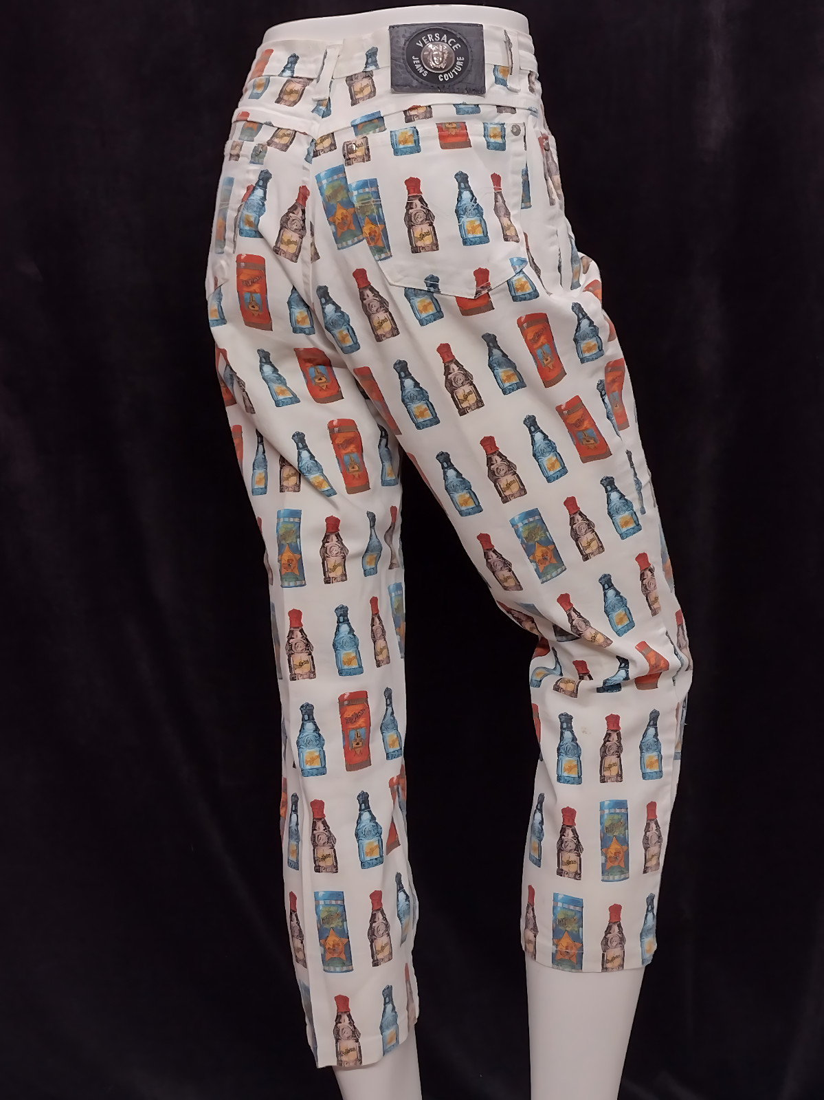 1990&rsquo;s Funky Gianni Versace High waisted Colourful Perfume Bottle pattern Jeans