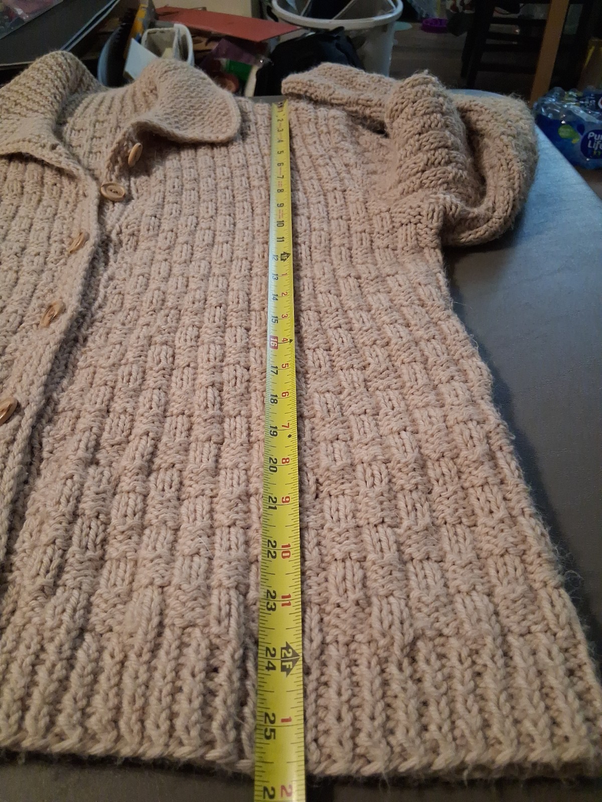 Vintage Handmade Sweater Basket Knit Stich Shawl Collar Cardigan Women&rsquo;s Large