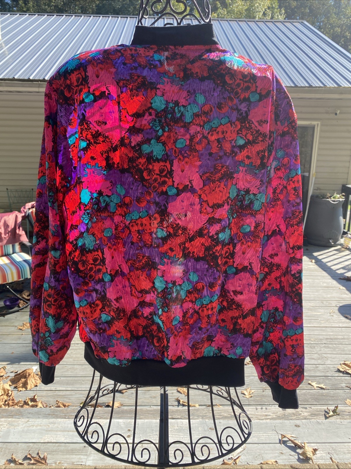 Vintage Polyester Maygene Floral Zip Up Windbreaker Jacket Size M