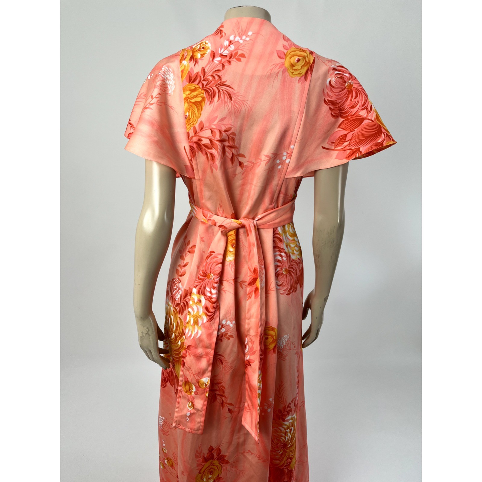 Vintage 70s Lilia Honolulu Hawaii Maxi Long Dress Flutter Sleeve Polyester G4-30
