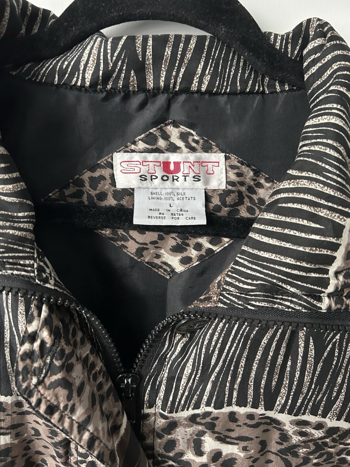 Vintage Silk Bomber Jacket 90&rsquo;s Leopard Print Stunt Sports Large Women&rsquo;s