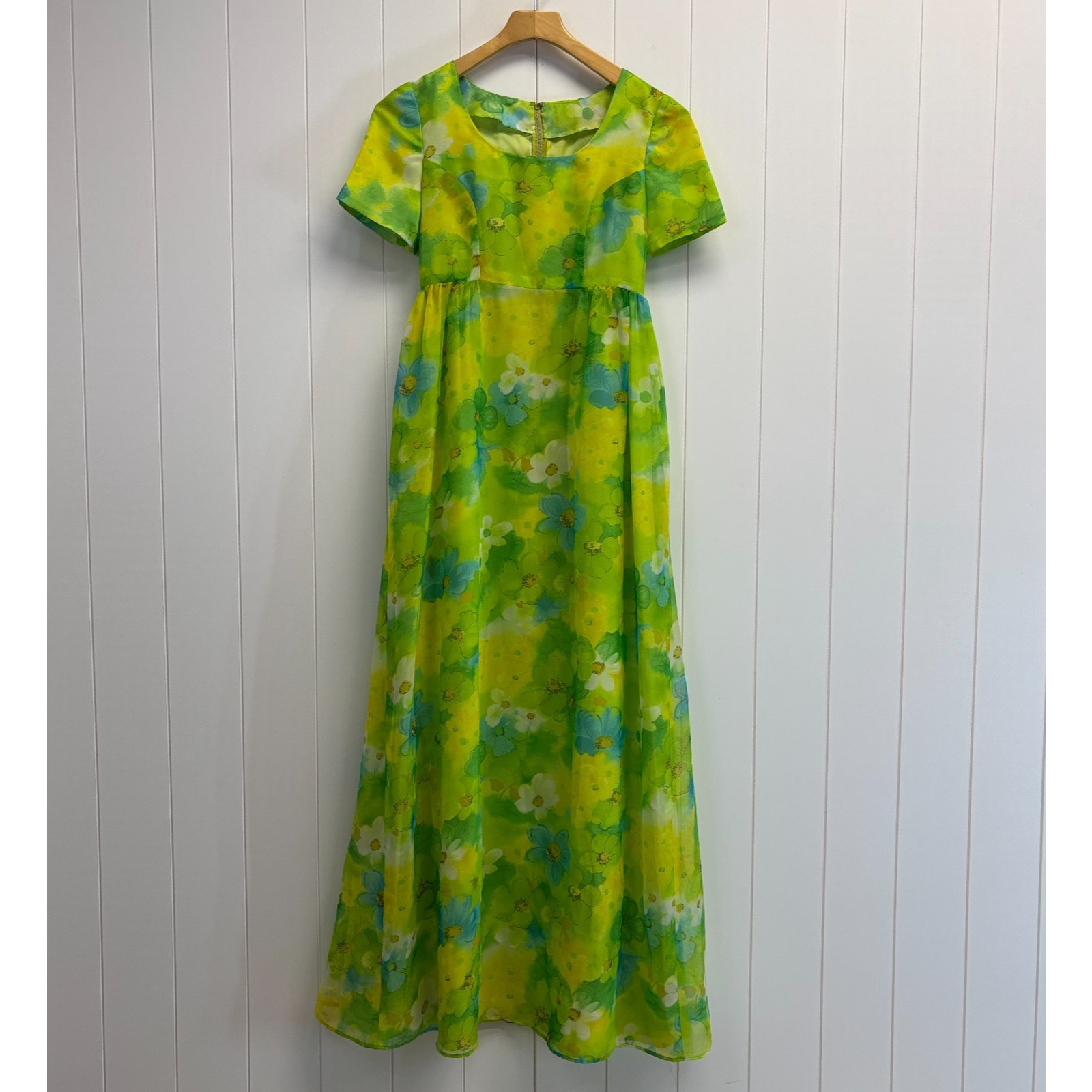 Vintage Women 60s 70s Regency Floral Chiffon Maxi Dress Size XS Fairy Boho Retro