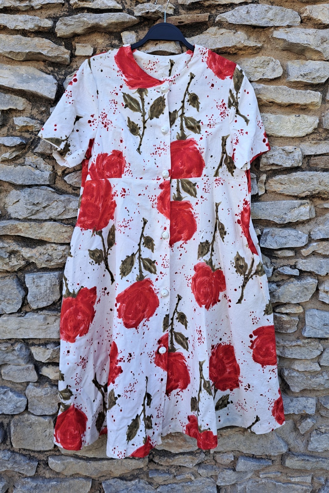 Vtg 50s 60s Neiman Marcus Dress Red Roses Maybe Maternity No Size Tag Measured