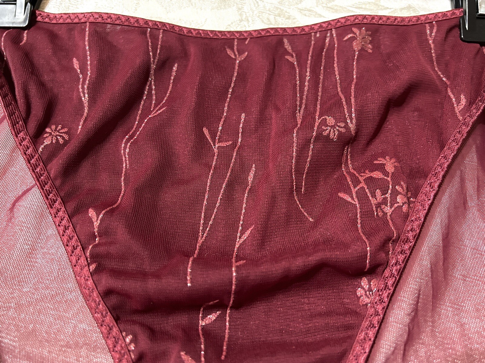 Vtg Unbranded Embellished Satin Lined Front Sheer Mesh Back Hi-Leg 9 Panties