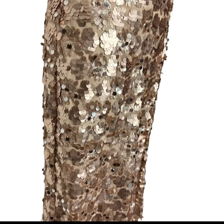 Vtg Night Moves Gold Rose Sequin Aurora Borealis Formal Prom Dress 8 Medium GUC
