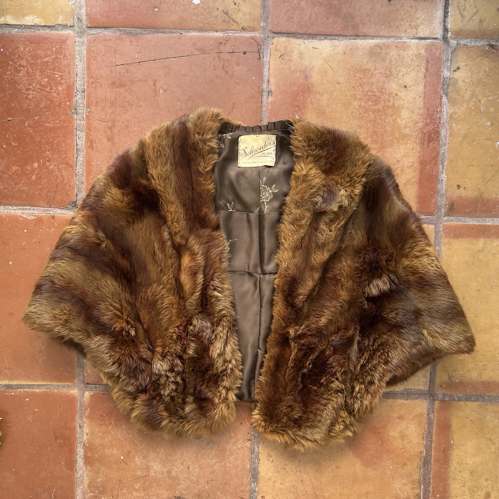 60’s Schroeder’s Furs Real Mink Fur Shoulder Cape Wrap Brown Satin Lined Clean