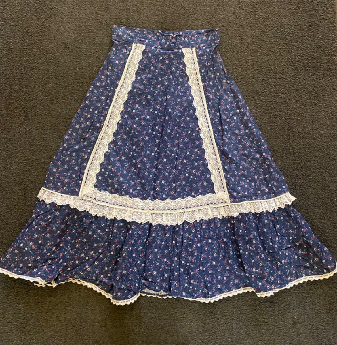 Vintage 1970 Miss Rodeo America Skirt Rodeo Floral Lace Navy Blue Sz 26” RARE