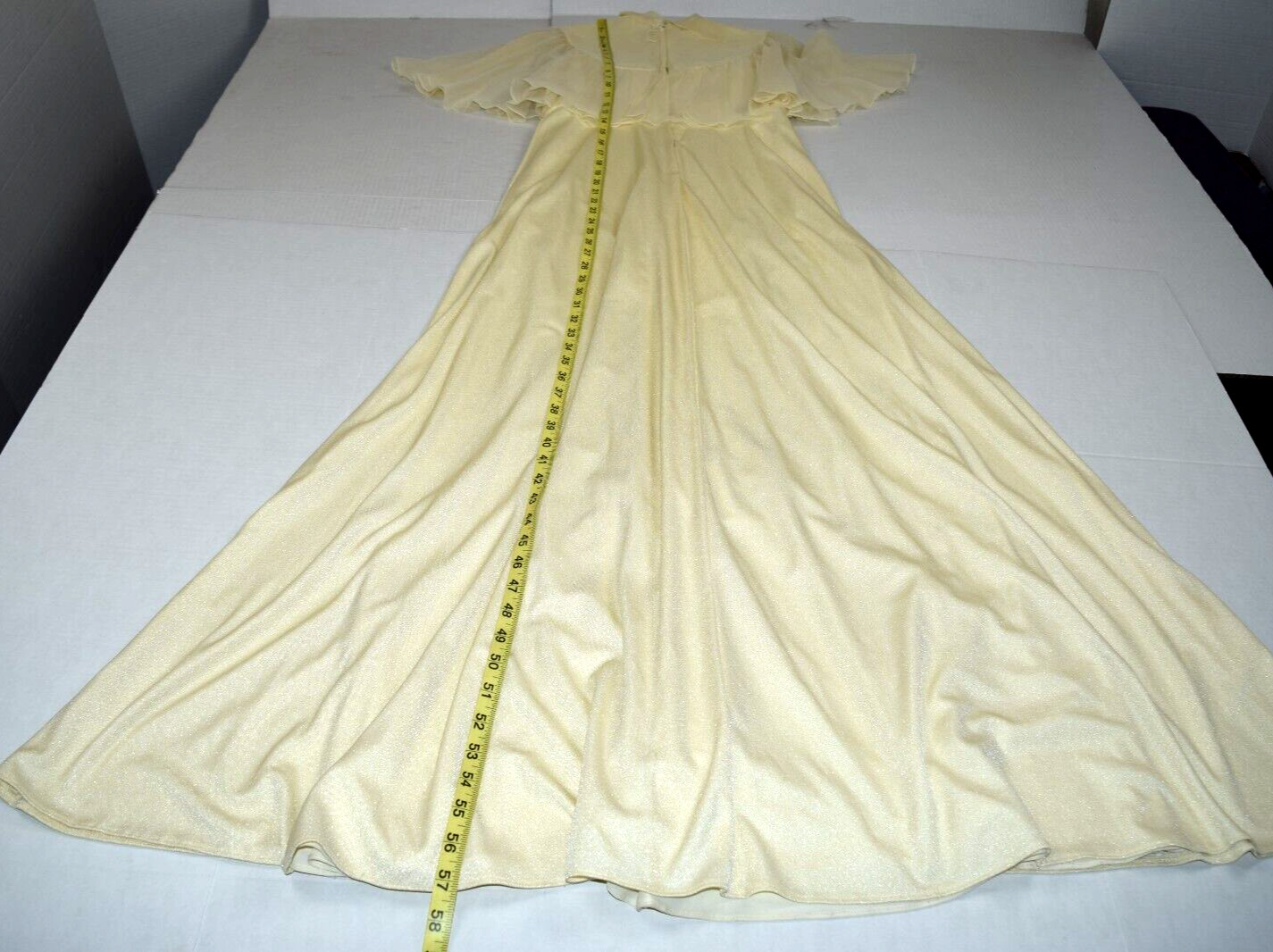 Vintage Dress Size S 50s Palest Yellow Sheen Sheer Batwing Sleeves Soft Flowy