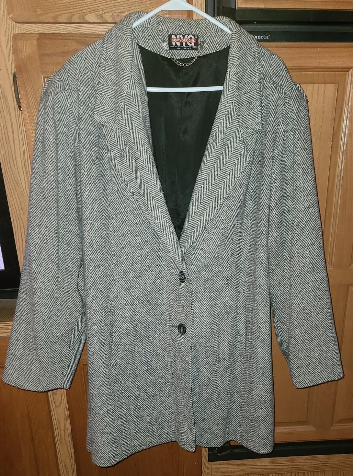 Vintage NYG New York Girl Womens Gray and White Wool Jacket USA Union Made 18