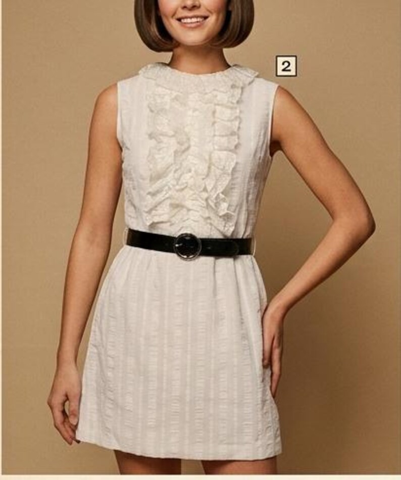 Vintage 1960s White Frilly Lace Mod Cotton Mini Dress Size XS/S