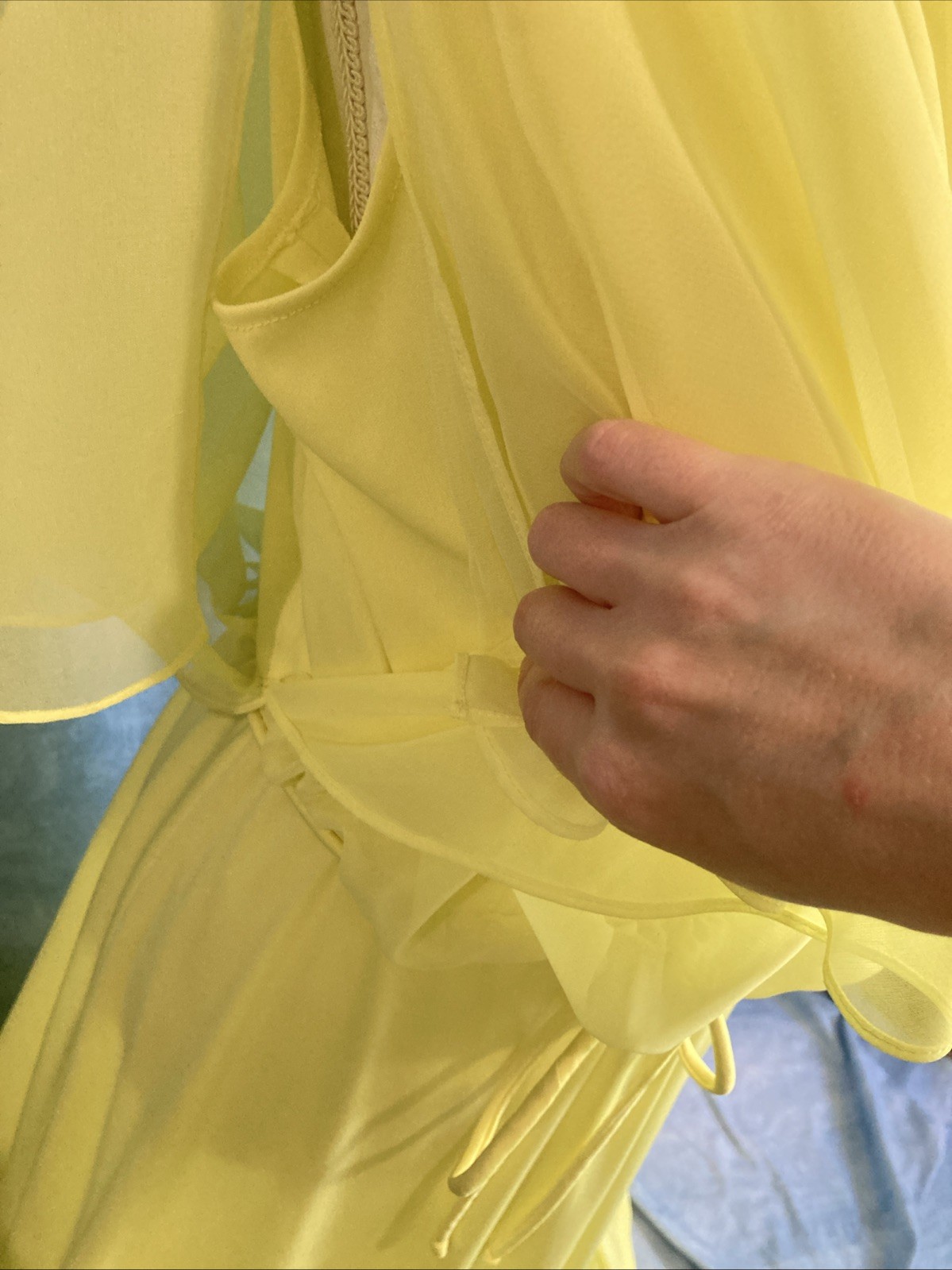 Vtg 70s Grecian Disco Maxi Dress Neon Yellow Chartreuse Chiffon Overlay Gown XS