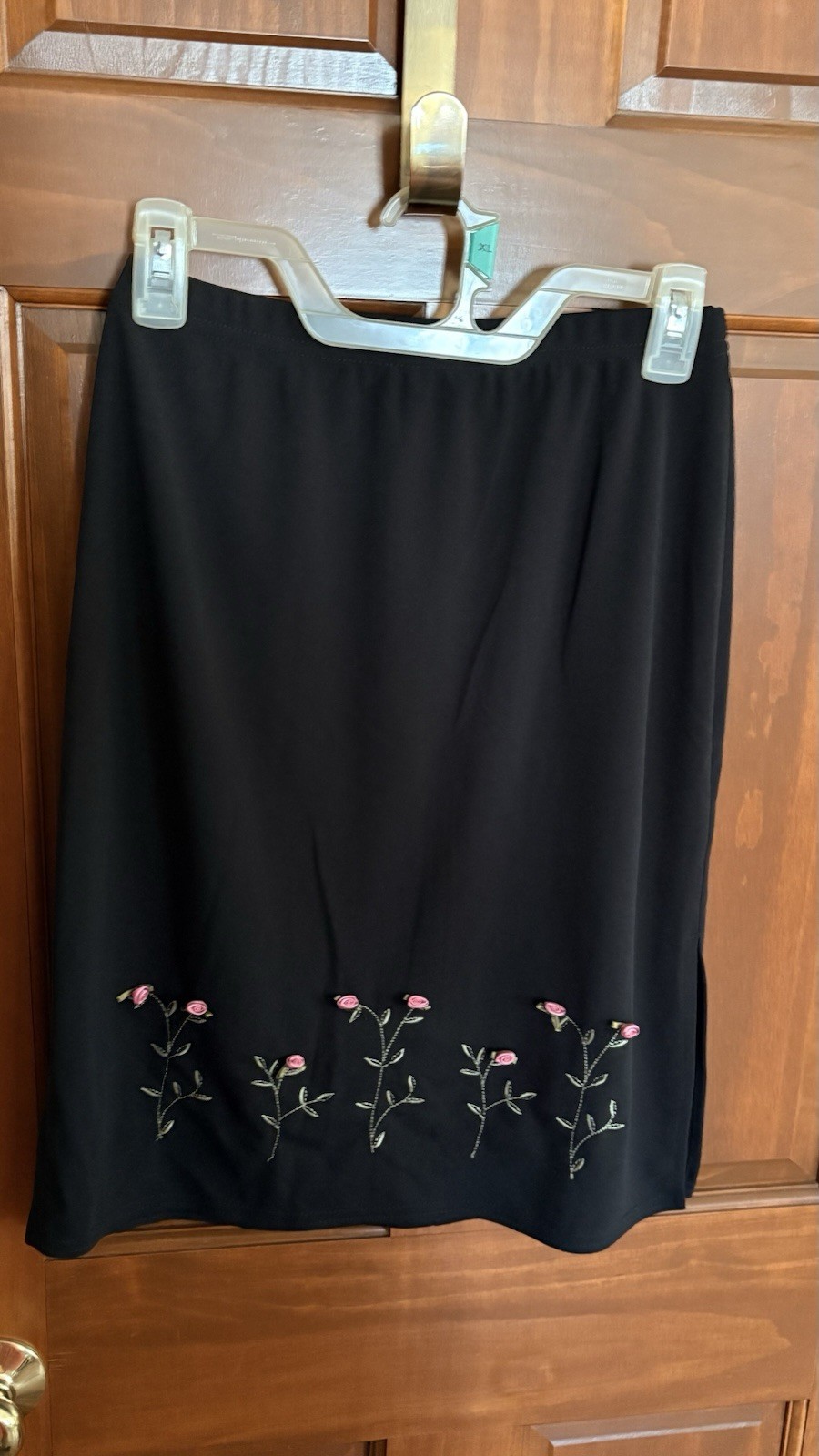 Exact Change Black Floral Embroidered Skirt Size XL with Side Slits