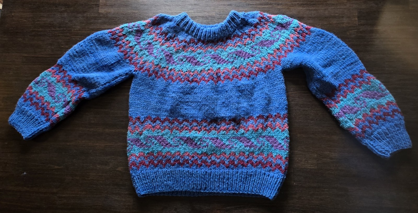 Vintage Chunky Hand Knit 100% Natural Wool Sweater Ecuador Purple Artisanal L/XL