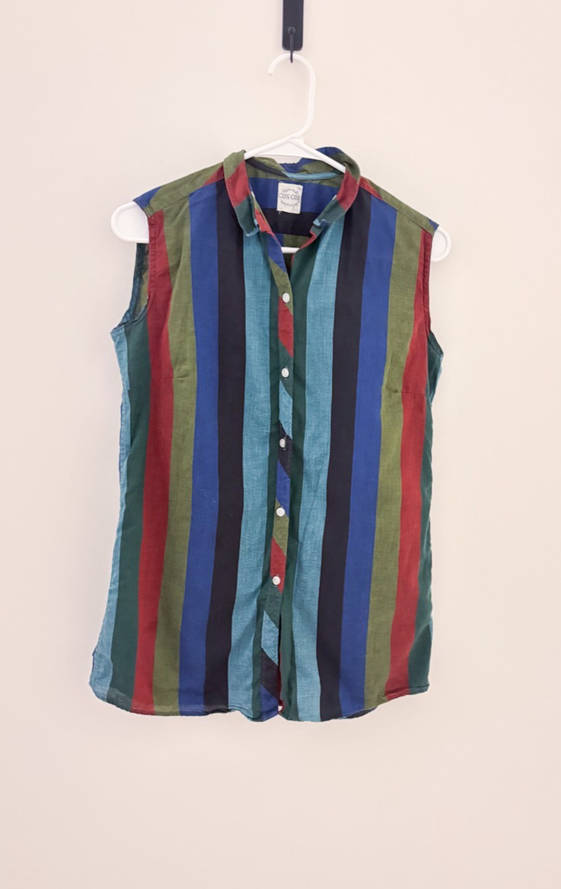 Vintage Cos Cob Sleeveless Striped Button Front Blouse Women&rsquo;s 13 14 90s