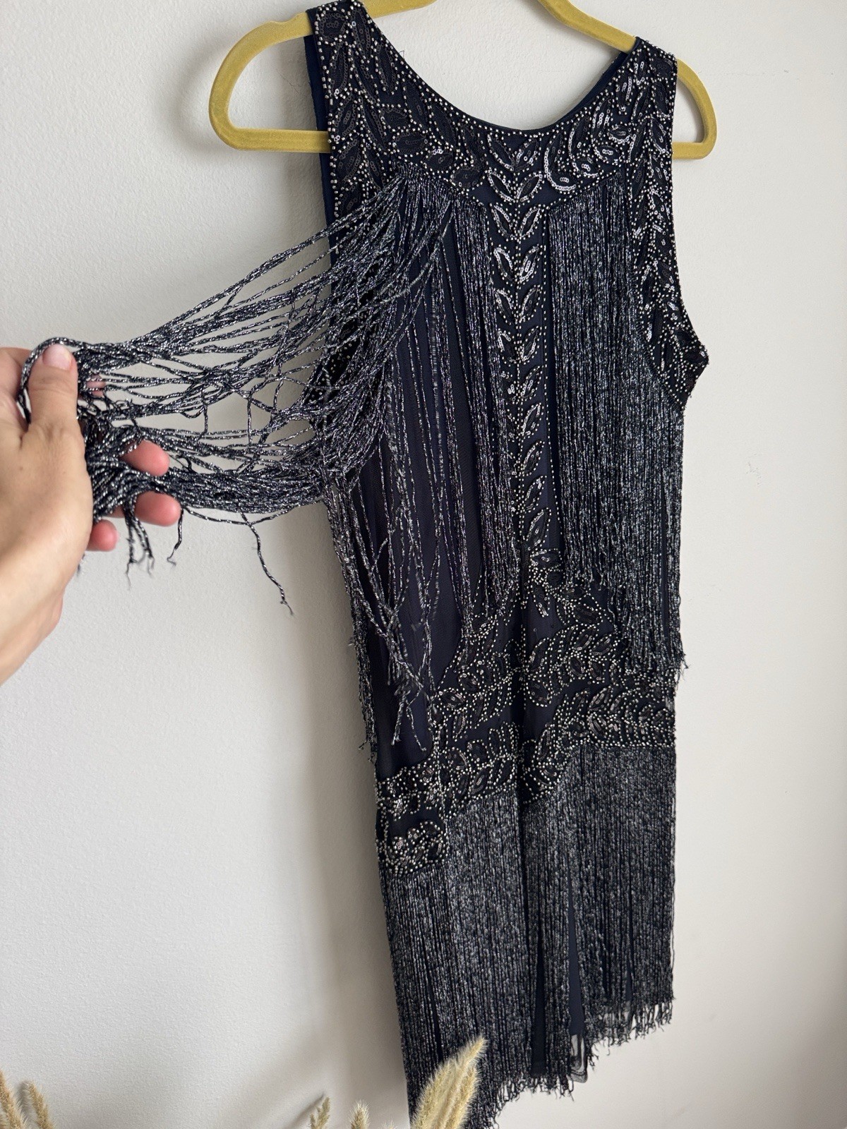 1920s Gatsby Style Beaded Fringe Flapper Dress Art Deco Cocktail Party Size S