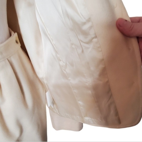 Vintage 90s Pendleton Cream Virgin Wool Skirt Suit Set Blazer Pencil Skirt Sz 12
