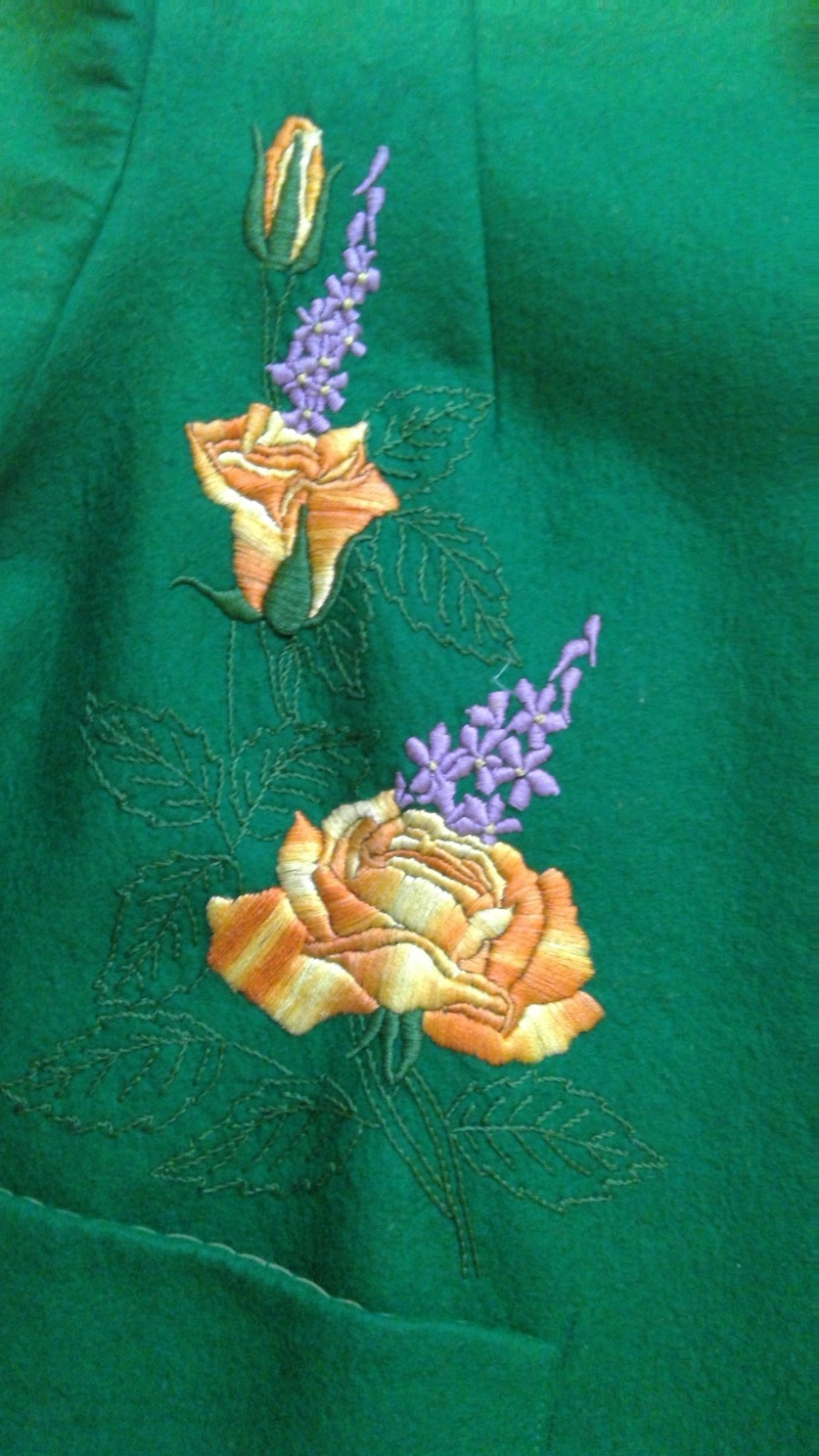 Vintage homemade fully lined green felt jacket embellished w/embroidery size 12p