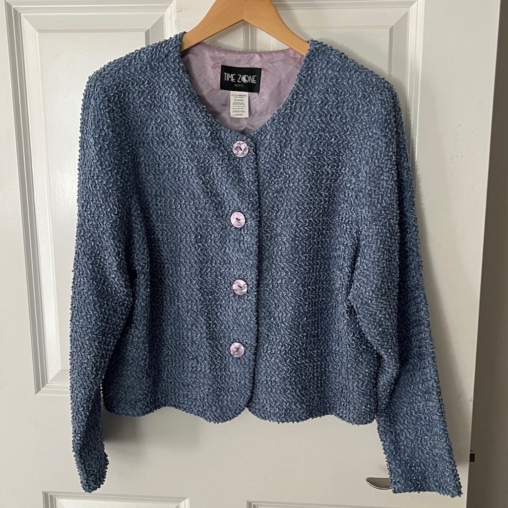 Vintage Blue Chenille Textured Lightweight Blazer sz Large