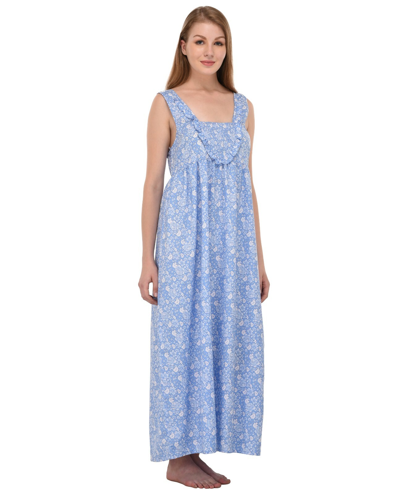 Printed Cotton Sleeveless Long Nightdress | Cotton Lane