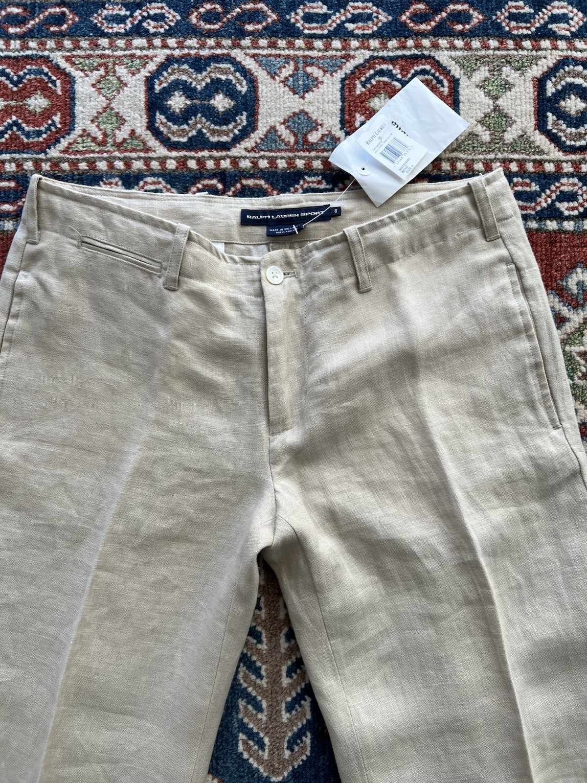 New VTG Ralph Lauren Sport Womens Linen Pants Wide Leg Low rise Sz 6 Beige