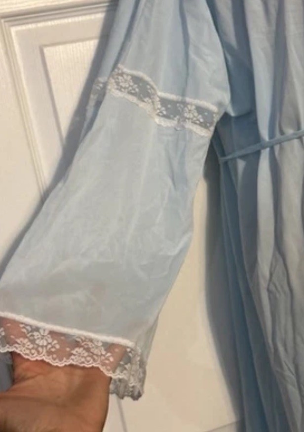 Vintage Dixie Belle Lingerie 70’s Baby Blue Satin Lace House Dress Gown Sexy NWT