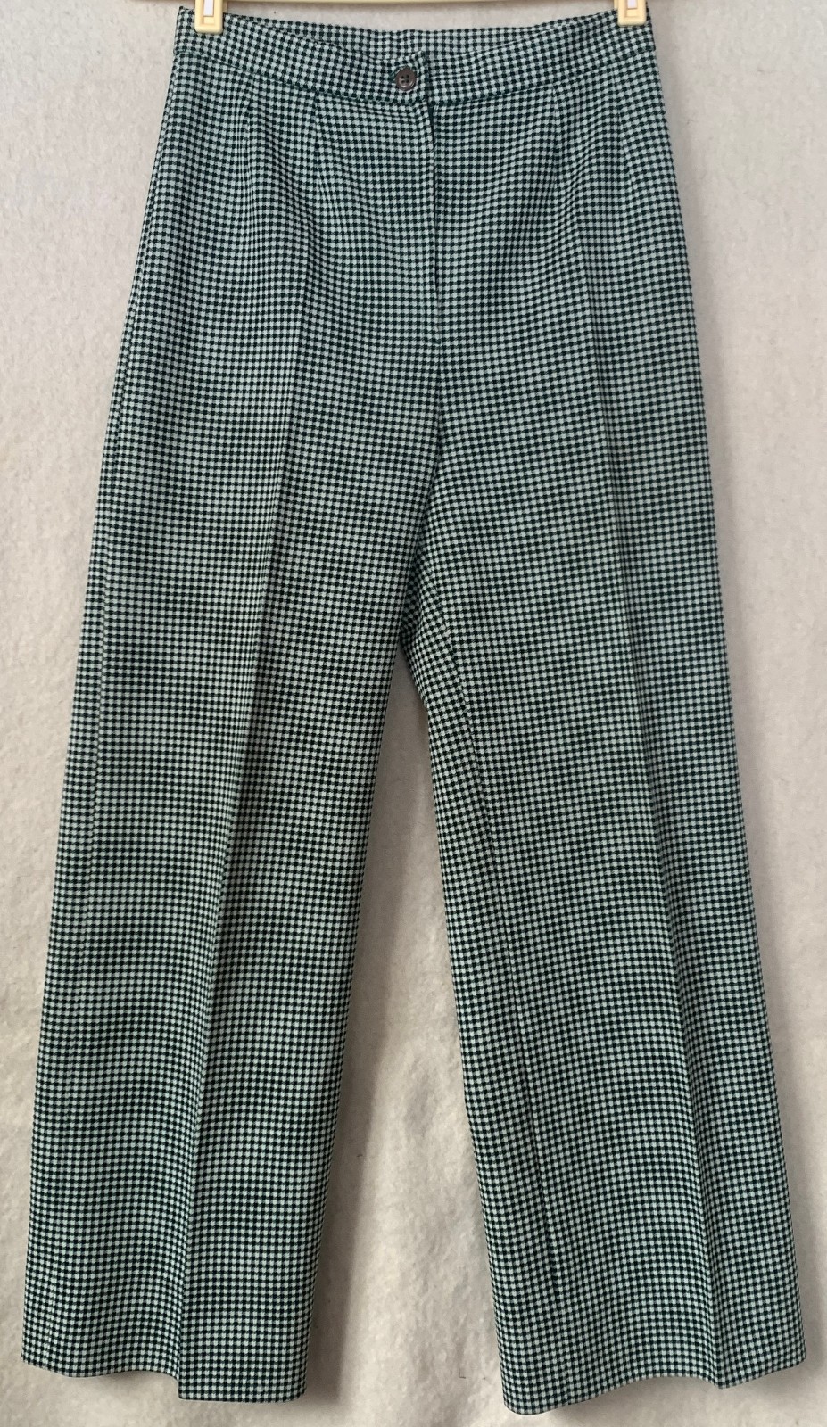 Vintage 1970&rsquo;s Pants forest green houndstooth polyester wide leg pants