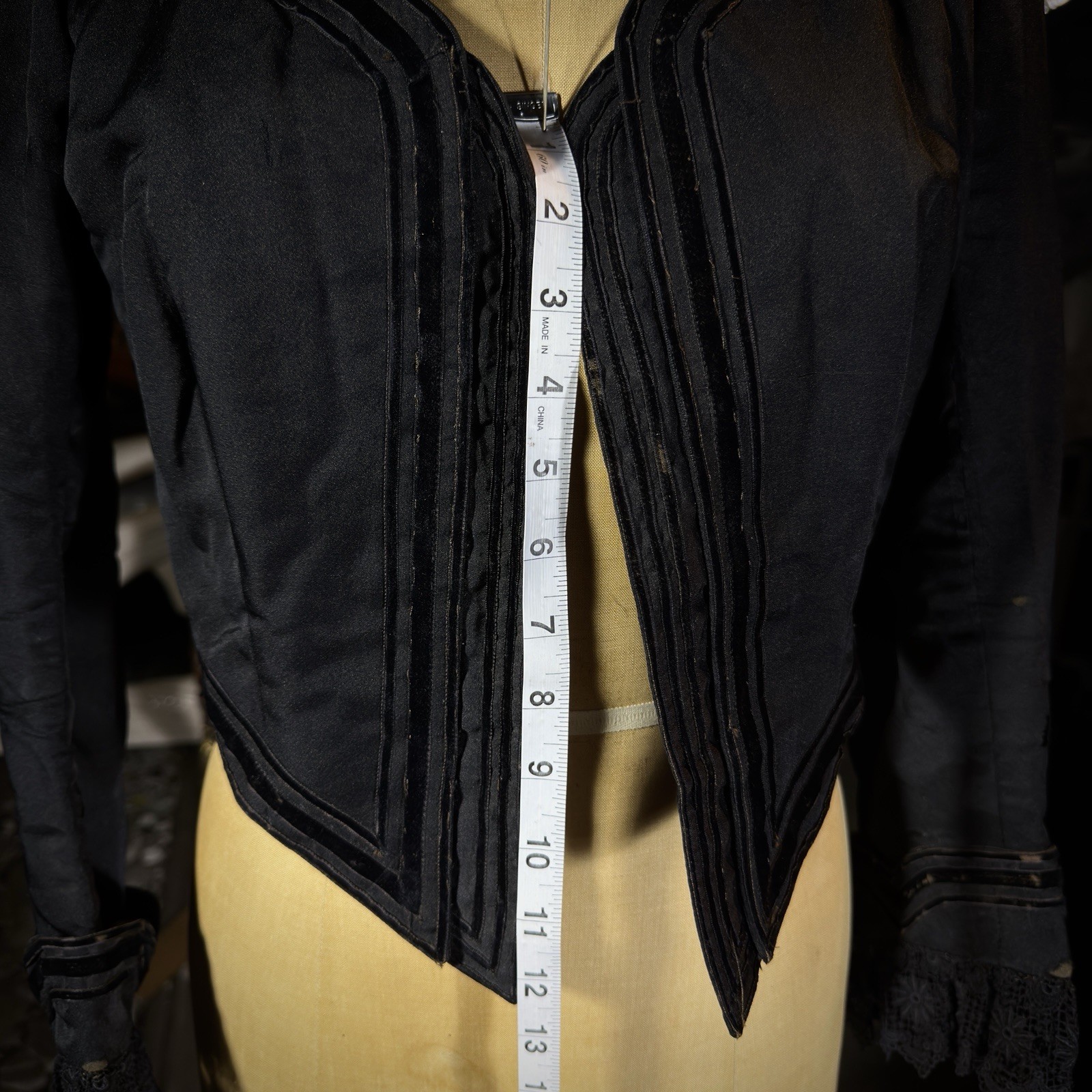 Antique Satin Victorian Mourning Bodice | 1880s Structured Tailored Jacket Goth