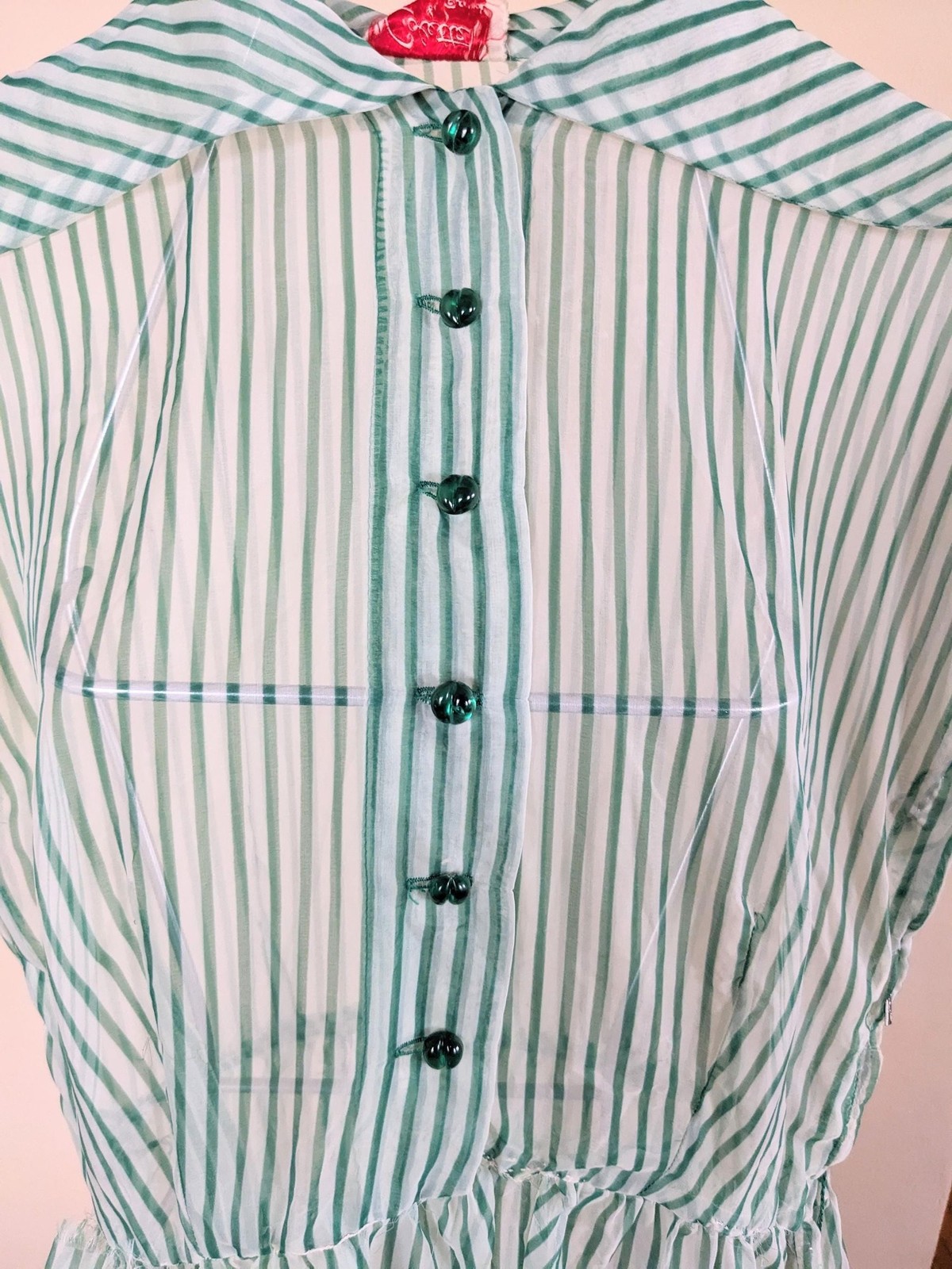1950s Colette by Colonial Sheer Stripe Shirtwaist Dolman Sleeve Midi Day Dress