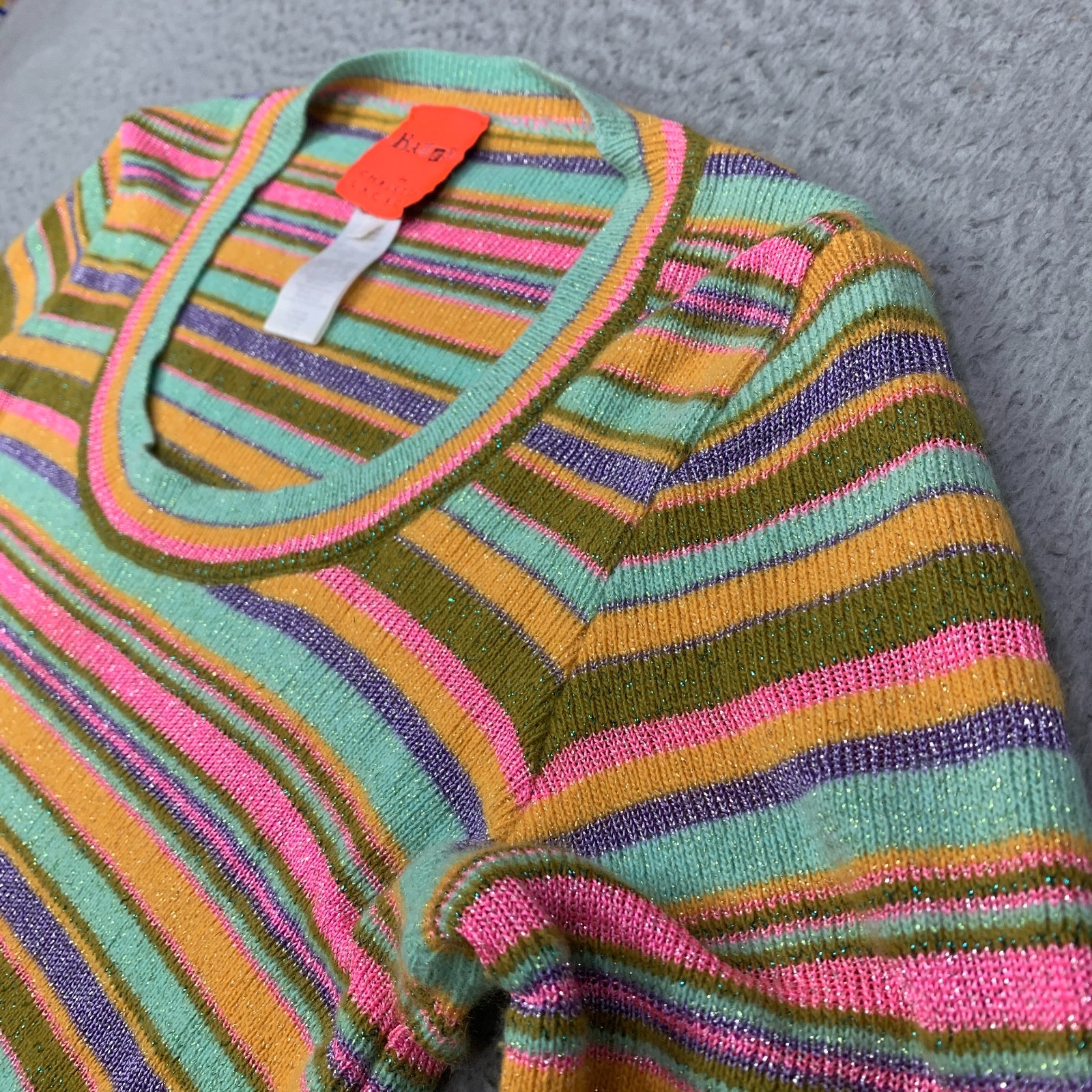 Vintage 90&rsquo;s Christian Lacroix Bazar Sweater Top XS Pastel Metallic Striped Knit
