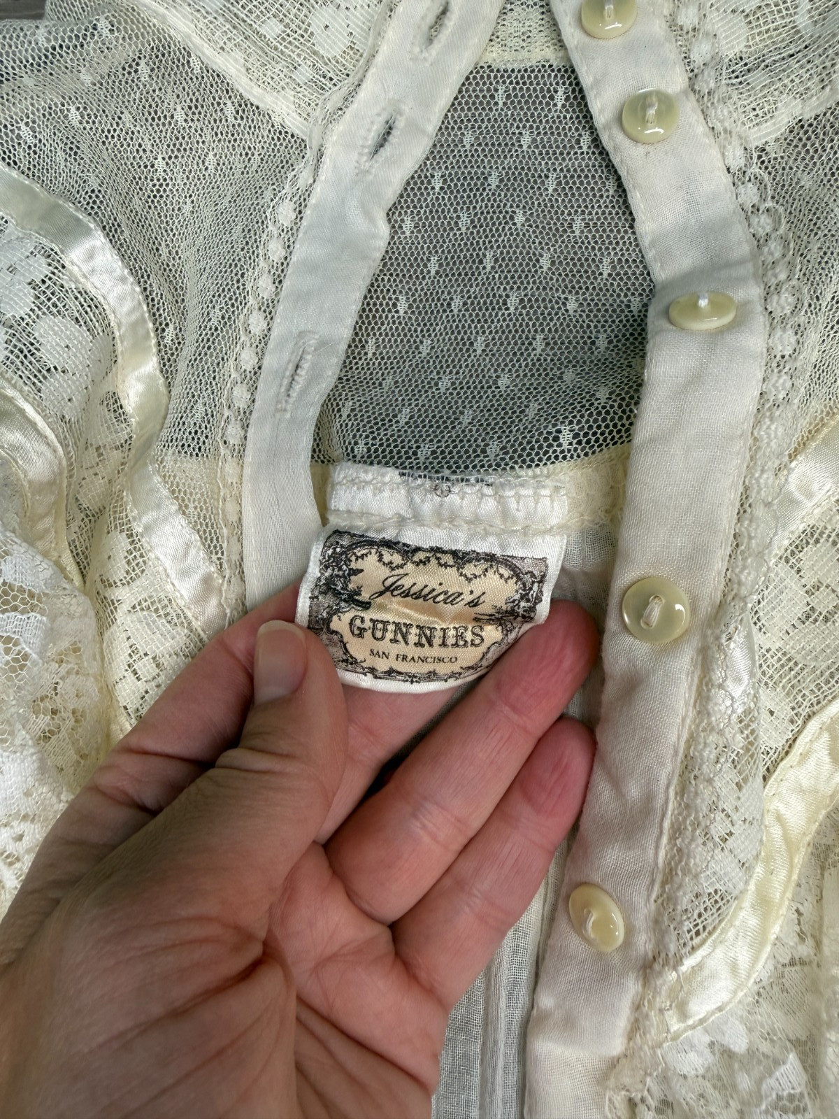 VTG 70s Gunne Sax Style High Neck Victorian Prairie Blouse Lace Ruffle/No Tag