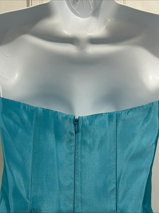 Vintage Jessica McClintock for Gunne Sax Strapless Aqua Iridescent Maxi Gown 5/6