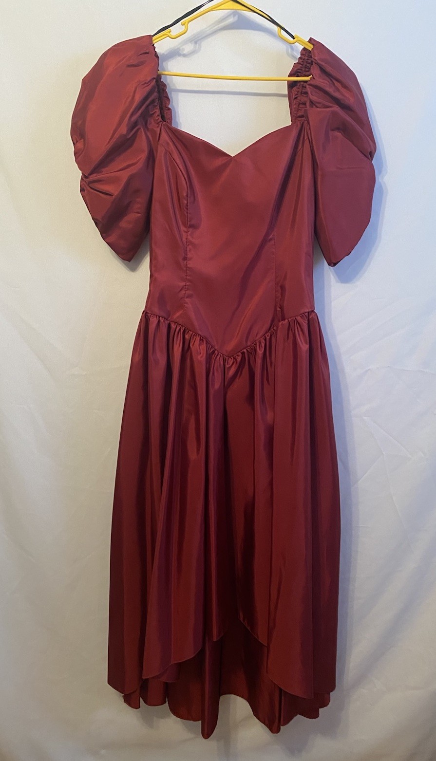 Vintage Union Made Puffy Sleeve Dress Satin Party 80’s Prom Dark Red Halloween