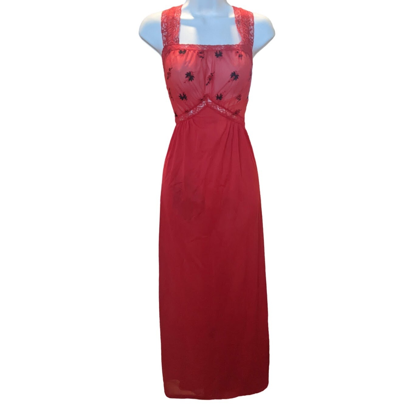 Strutwear Vintage 1950s Red Embroidered Slip/Nightie-Size 36