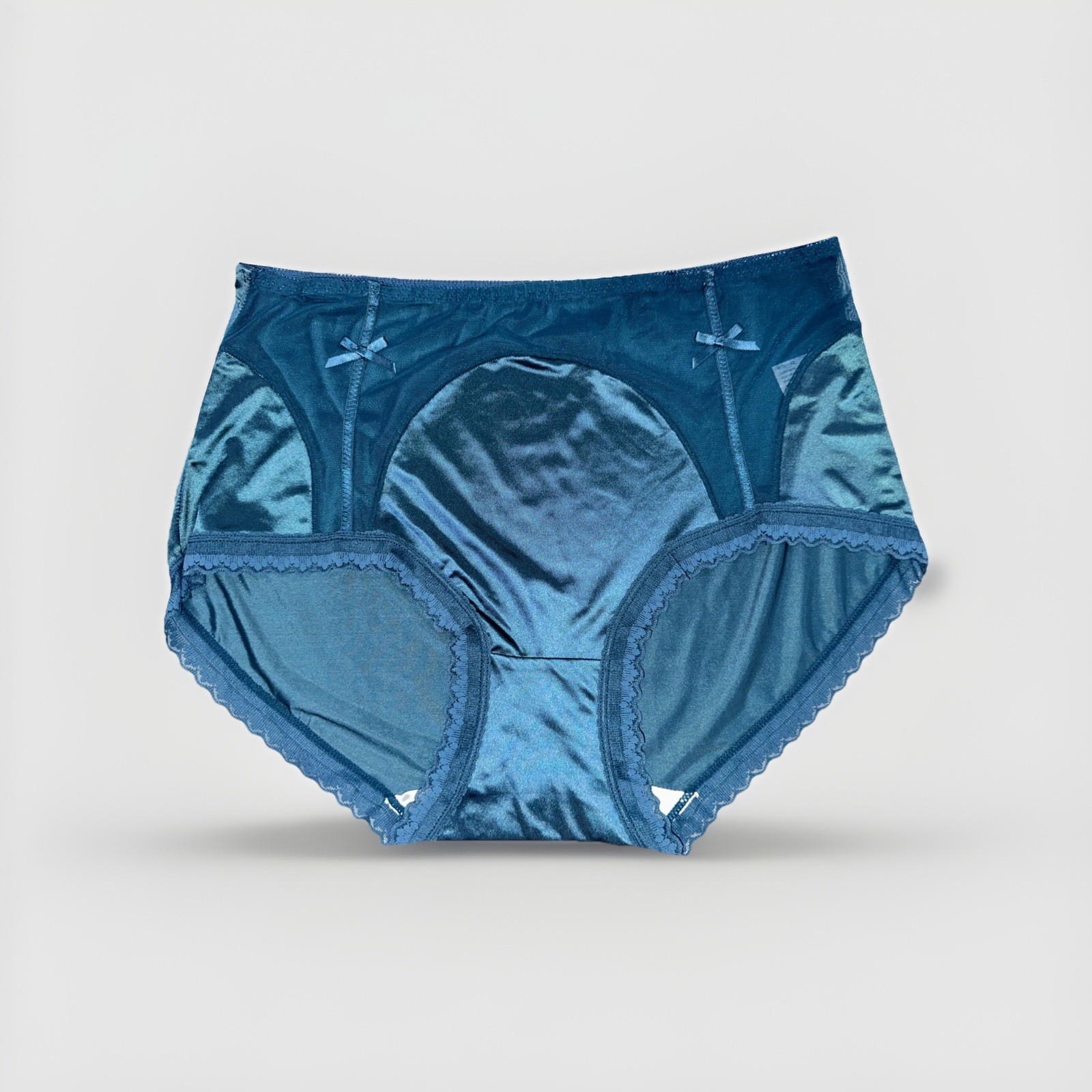 Panties BlueTeal Nylon Blended Lace Trim Cotton Gusset XL Bows New Cotton Gusset