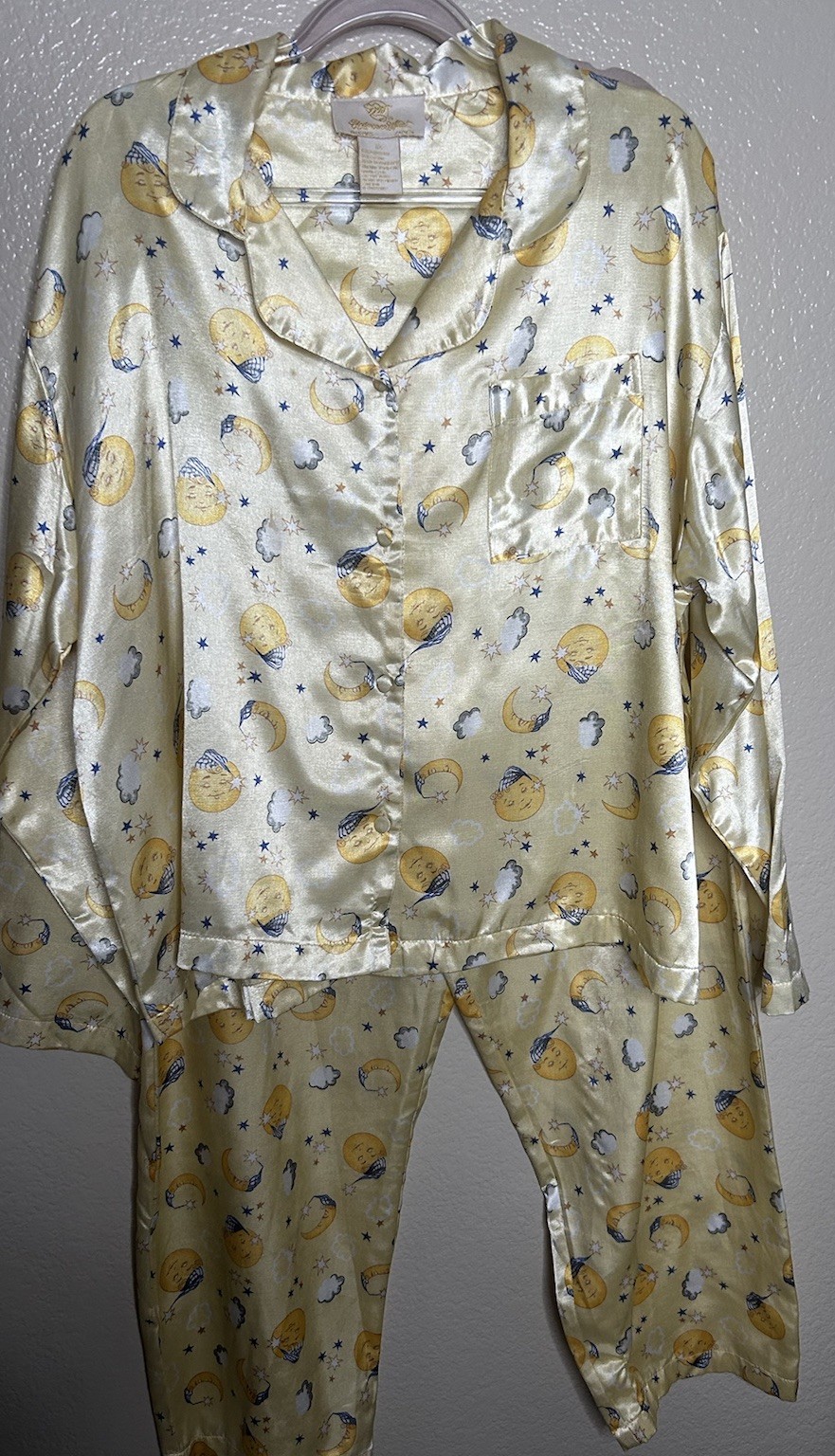 Vintage Undercover Wear Yellow Satin Pajama Set With Sleeping Moons Celestial 3X