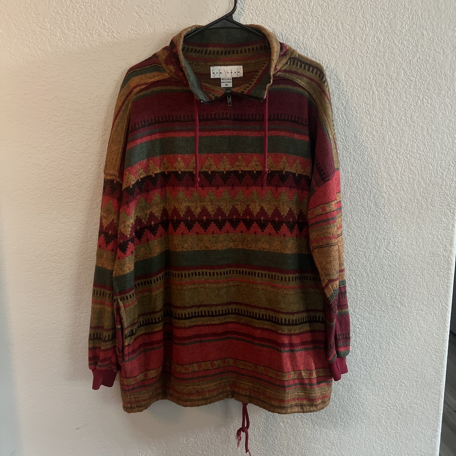 Vintage Style New York Aztec Women’s Pullover Small 1/4 Zip Grandpa Style Sz S
